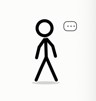 Milo today: a black-and-white stick figure with a small chat bubble