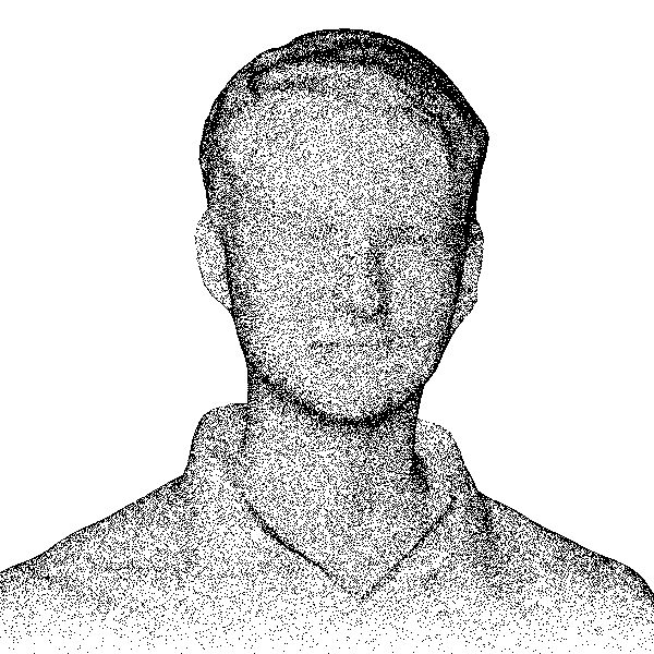 The stippled 3D portrait on the home page